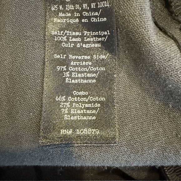 Rag & Bone Lamb Leather Front / Stretch Back Moto Pants Black Back Zip Size 2 - Picture 8 of 14